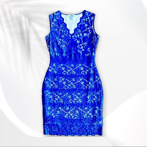 Belle Badgley Mischka Royal Blue Lace Bodycon Dress 6 - Picture 2 of 3